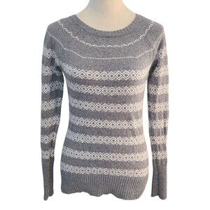 Banana Republic Sweater Womens S Grey White Stripe Wool Angora Blend Fair Isle